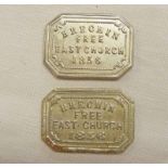 2 CHURCH TOKENS BRECHIN FREE EAST CHURCH 1856 -2-