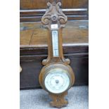 CARVED OAK ANEROID BAROMETER, 72CM TALL