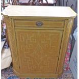 19TH CENTURY PAINTED SIDE CABINET WITH GILT GEOMETRIC DECORATION WITH  DRAWER OVER PANEL DOOR ON