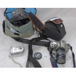 CANON CAMERA MODEL EOS 3000N WITH 28-80MM ZOOM LENS IN CENTON BAG AND A SAMSUNG 4MP DIGITAL CAMERA