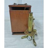 CASED BRASS EARLY 20TH CENTURY STUDENTS MICROSCOPE BY HENRY CROUCH, LONDON NO.2748
