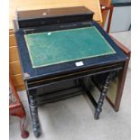 VICTORIAN EBONISED DAVENPORT WITH 4 DRAWERS TO SIDE AND TURNED SUPPORTS