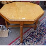 LATE 19TH CENTURY OAK OCTAGONAL TABLE ON TURNED SUPPORTS WITH UNDERSTRETCHERS