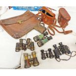 6 X 30 BAUSCH AND LOMB MILITARY STEREO BINOCULARS, 4 OTHER PAIRS, AND LEATHER ATTACH CASE WITH