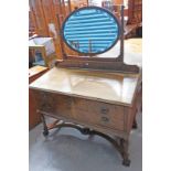 EARLY 20TH CENTURY WALNUT DRESSING TABLE WITH 3 DRAWERS OVER LONG DRAWER ON TURNED SUPPORTS