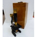 BAUSCH & LOMB MONOCULAR MICROSCOPE IN OAK CASE