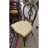 PAIR VICTORIAN WALNUT HAND CHAIRS WITH CARVED DECORATIVE BACK ON SHAPED SUPPORTS