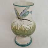 WEMYSS WARE BULBOUS VASE DECORATED WITH DRAGONFLIES, STAMPED & SIGNED IN GREEN TO BASE - 14CM TALL