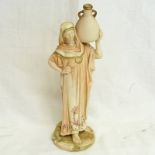LATE 19TH CENTURY ROYAL WORCESTER CAIRO WATER CARRIER FIGURE OF WOMAN WITH 2-HANDLED EWER - 24CM