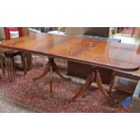 20TH CENTURY MAHOGANY TWIN PEDESTAL DINING TABLE WITH 2 LEAVES