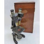 BECK OF LONDON BINOCULAR MICROSCOPE THE BINOMAX IN MAHOGANY CASE