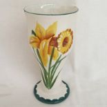 WEMYSS WARE TAPERING VASE DECORATED WITH DAFFODILS, SIGNED IN GREEN TO BASE - 17CM TALL