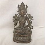 TIBETAN SEATED BRONZE FIGURE 19CM TALL