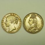 2 VICTORIA CROWNS, 1844 YOUNG HEAD (STAR STOPS) AND 1888 JUBILEE HEAD