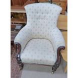 19TH CENTURY MAHOGANY GENTLEMAN'S ARMCHAIR ON TURNED SUPPORTS