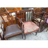 2 MAHOGANY OPEN ARMCHAIRS & PAIR OF MAHOGANY DINING CHAIRS