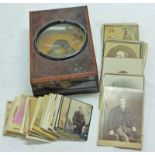 ROSEWOOD VIEWER & GOOD SELECTION PORTRAIT & OTHER EARLY PHOTOGRAPH CARDS INCLUDING HORSE