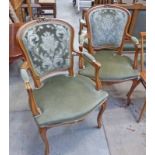 PAIR OF LATE 19TH CENTURY BEECH OPEN ARMCHAIR ON CABRIOLE SUPPORTS