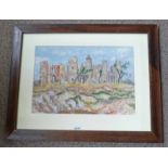 DONALD MOODIE  WAR SHATTERED VILLA  SIGNED  FRAMED WATERCOLOUR 36 X 54CM