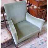 EARLY 20TH CENTURY GREEN ARMCHAIR ON QUEEN ANNE SUPPORTS