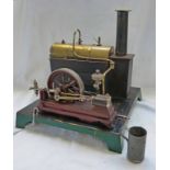 BASSETT-LOWKE LIVE STEAM STATIONARY ENGINE WITH HORIZONTAL BRASS BOILER, SINGLE FIXED CYLINDER,