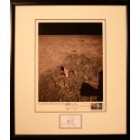 Neil Armstrong Signed Autograph Display. A Neil Armstrong autograph signed in blue ink,  Mounted