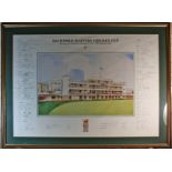 World Cricket Signed Display. A BSI World Masters Cricket Cup from 1995 Bombay India. Signed by