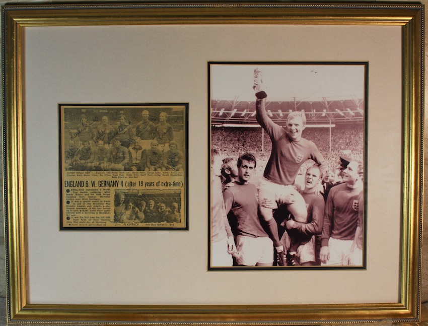 England World Cup Winners 1966 Signed Display. A black and white newspaper photograph of the 1966