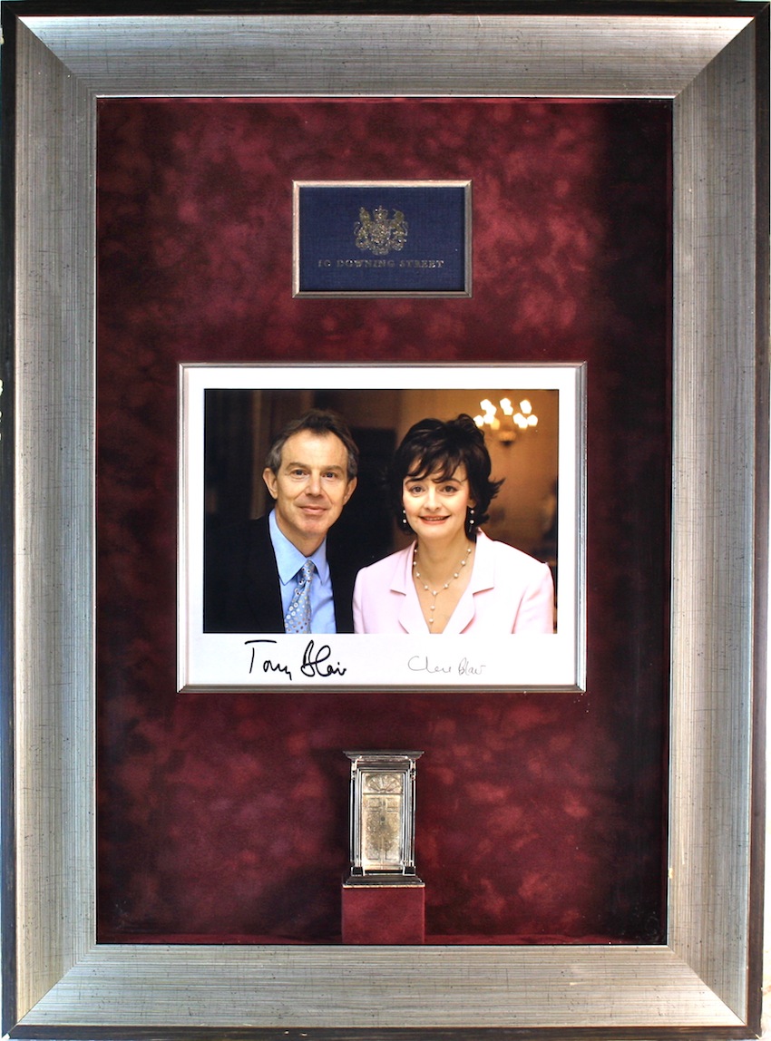 Tony Blair Cheri Blair Signed Presentation. A signed colour photograph mounted in a fine