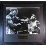 Muhammad Ali George Foreman Signed. Rumble in the Jungle, a 20” x 16” black and white photograph