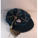 An Original and Offical awarded England Blue Velvet Cap. Complete with tassle and emassed stitched