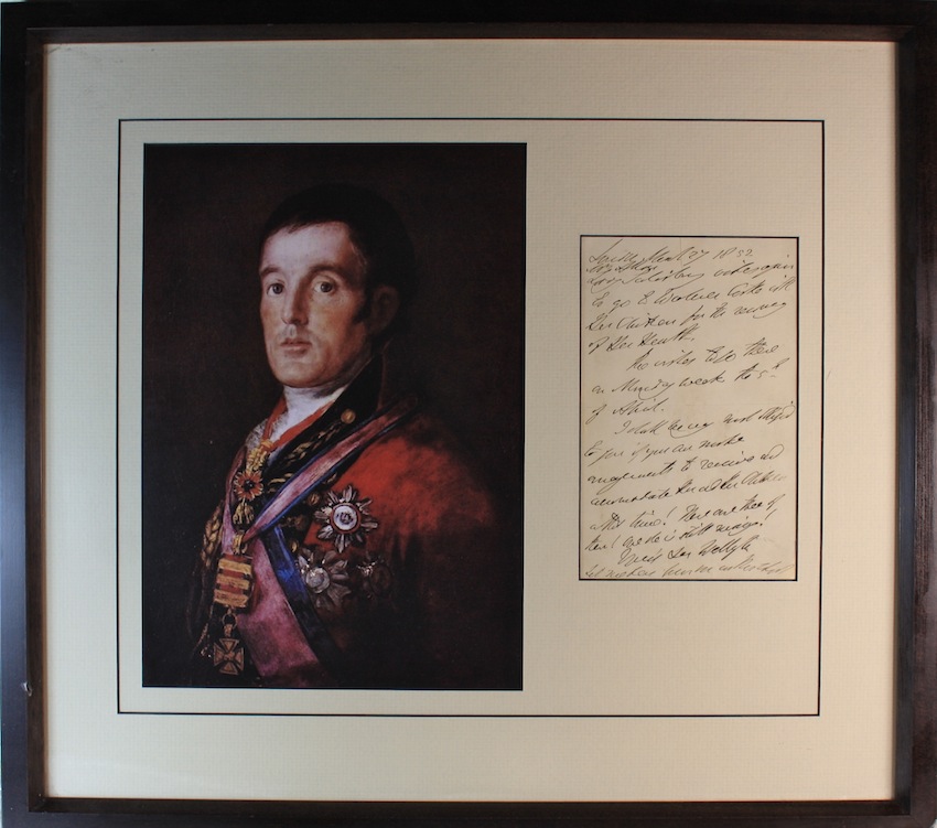 Duke Of Wellington Handwritten letter 1852. Born Arthur Wellesley, Wellington was responsible for