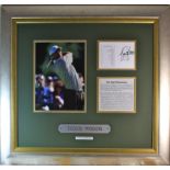 Tiger Woods Signed Score Card Display. An Antigua National Golf Club scorecard signed by Tiger