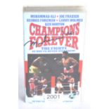 A Video Case Signed by Boxers Mohammed Ali, Joe Frazier and George Forman, with the video 'Champions