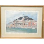 Lancashire County Cricket Club 1997 Signed Print depicting the Pavilion and signed by 13 members