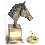 A Cold Painted Bronze Terrier Dog, and an onyx pin tray, together with a Doncaster Racecourse Winner