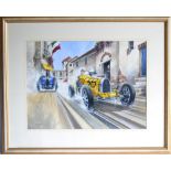 Steven Massey - Elizabeth Junek Driving a Bugatti in the 1928 Targa Florio Race, signed acrylic,