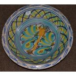 Spanish faience basin, probably Talavera, 18th/19th century, with polychrome geometric designs, 50cm