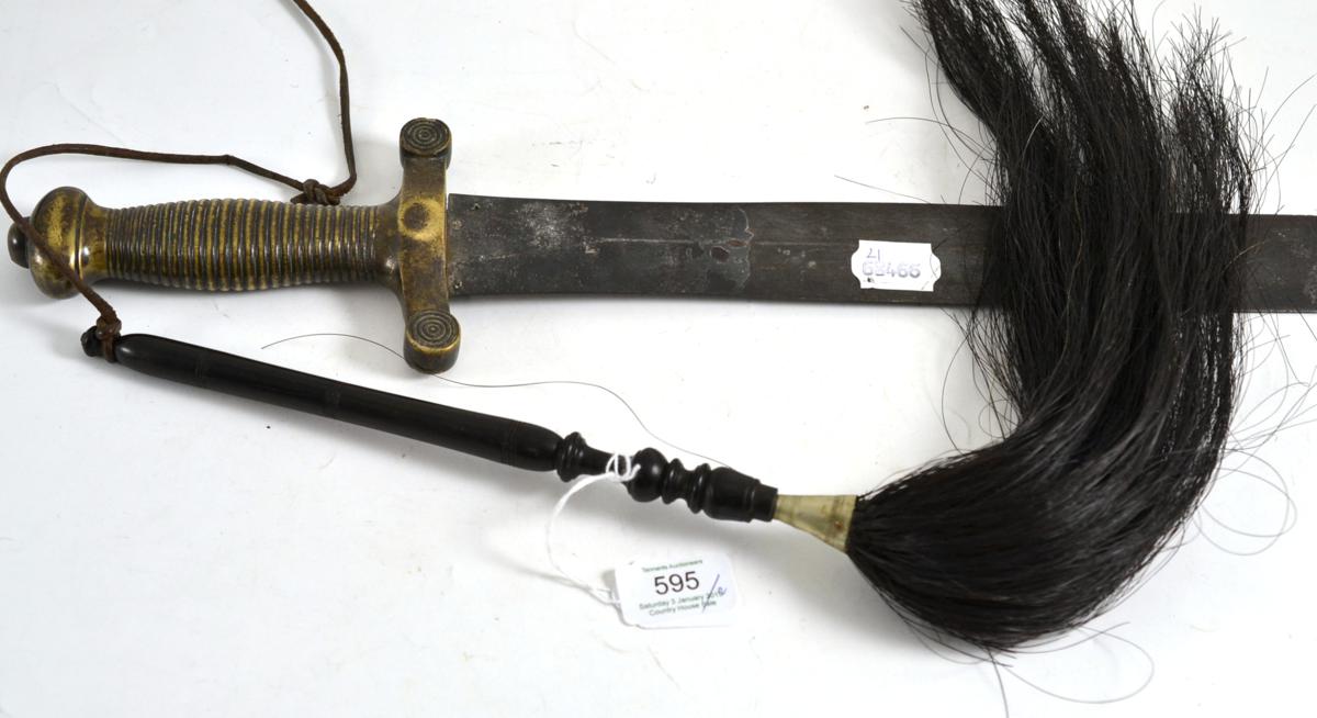 A French infantry sword in the form of a gladius and an ebony handled fly whisk