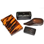 Three snuff boxes and a tortoiseshell card case (4)