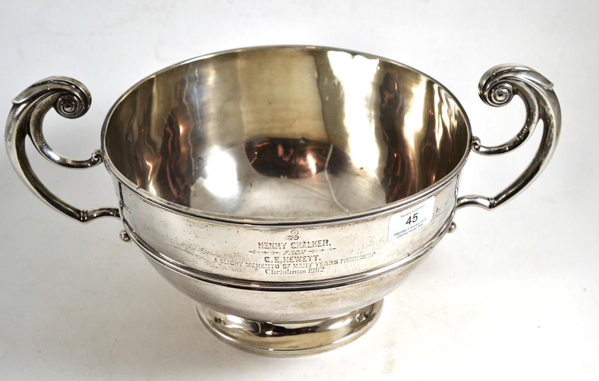 A large silver rose bowl, rubbed marks