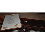 Leather gun case and a framed 'Father's Advice to his Son'