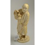 A 19th century Japanese Meiji period carving of a fisherman, 20cm high