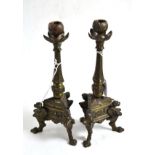 Pair of late 19th century bronze candlesticks, 26cm high