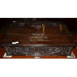 Oak bible box carved with initials M H? 1705