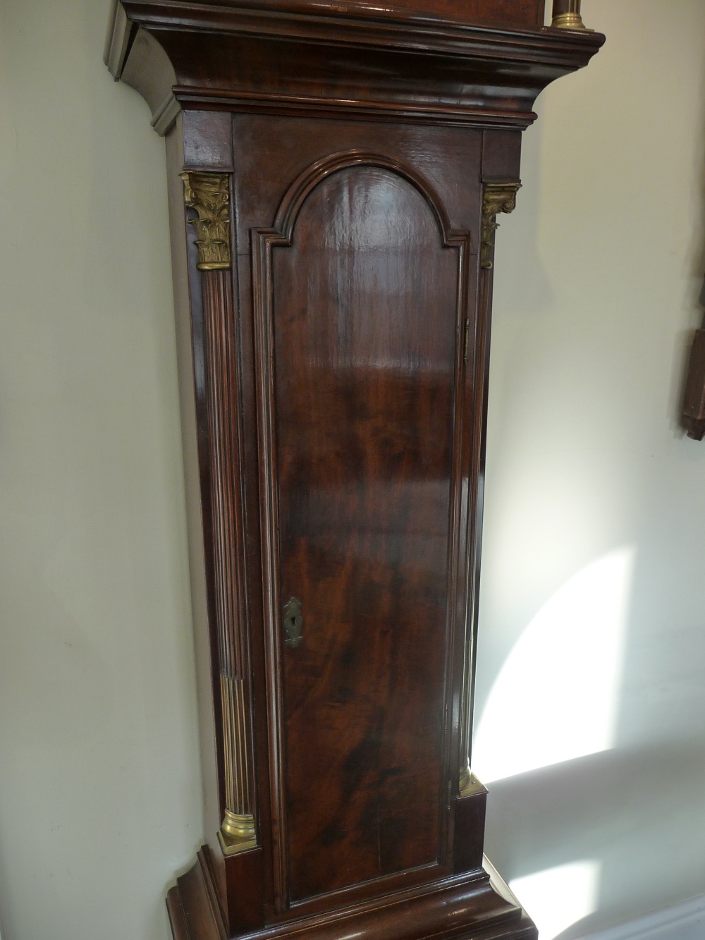 A mahogany eight day longcase clock, arched hood, Corinthian stop fluted columns, 12-inch arched - Image 9 of 9