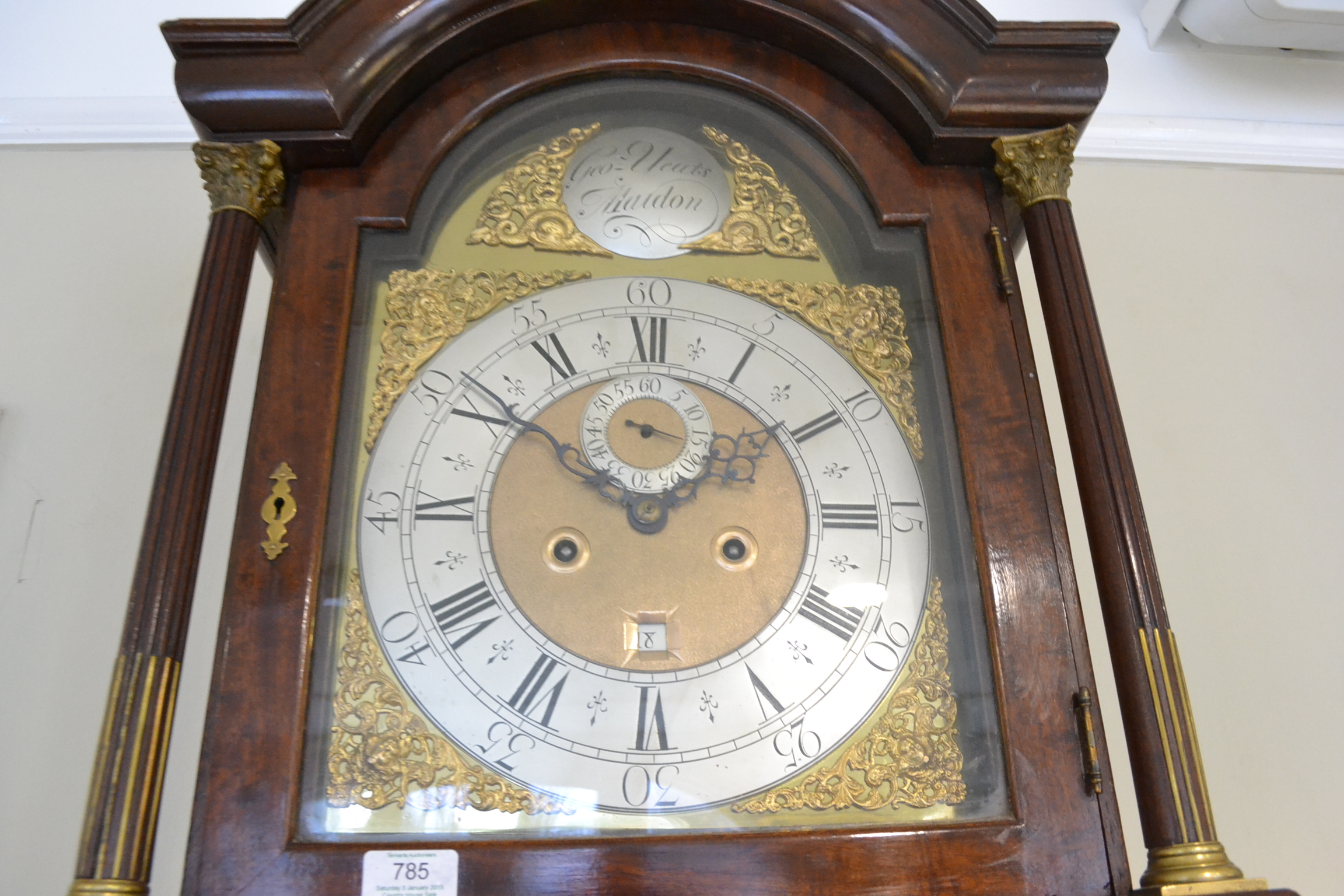 A mahogany eight day longcase clock, arched hood, Corinthian stop fluted columns, 12-inch arched - Image 3 of 9