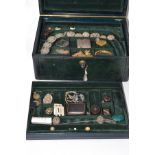 A very interesting collection of bijouterie, costume jewellery etc contained in a 19th century green