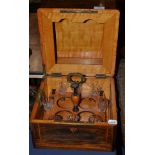 A 19th century rosewood decanter box with eight glasses and lacking decanters, 30cm wide