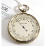 A silver pocket barometer, 1919, aneroid movement, silvered dial with outer 10000 feet slide